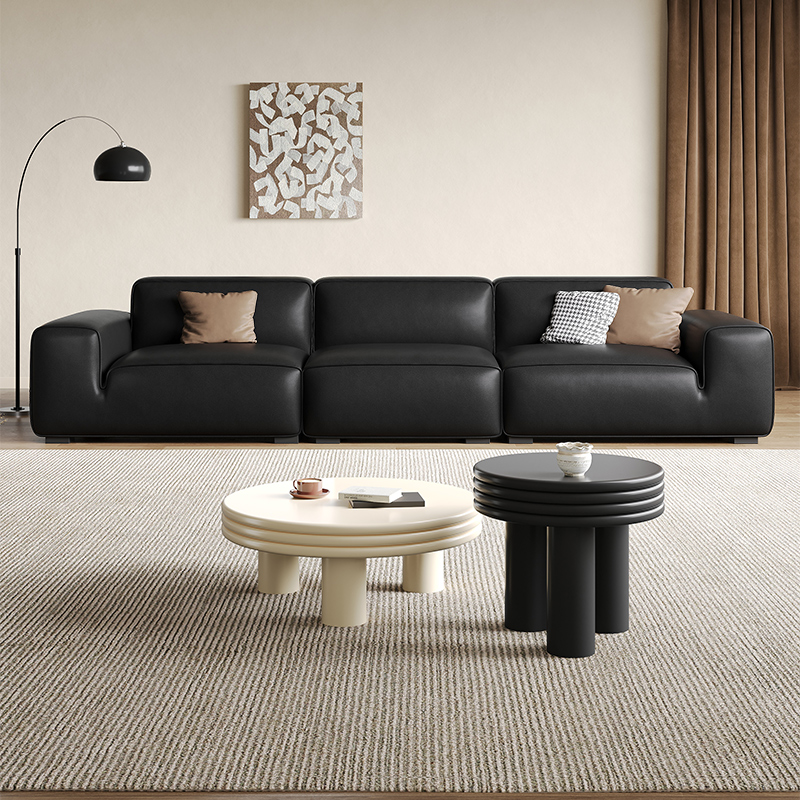 Sleek Black Sofa Couch with 3 Pillows