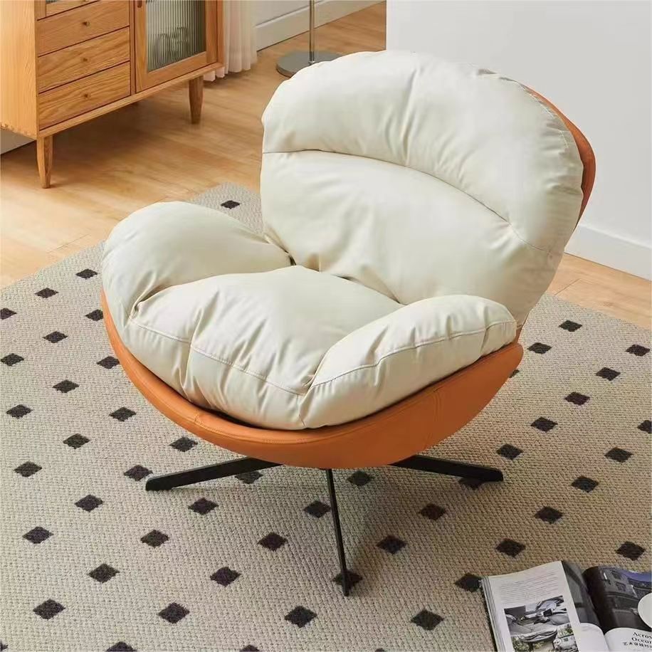 Modern Simple Style Ergonomic Beige/Tangerine Colour/Brown Rotatable & Reclining Wingback Chair with Sewn Pillow Back