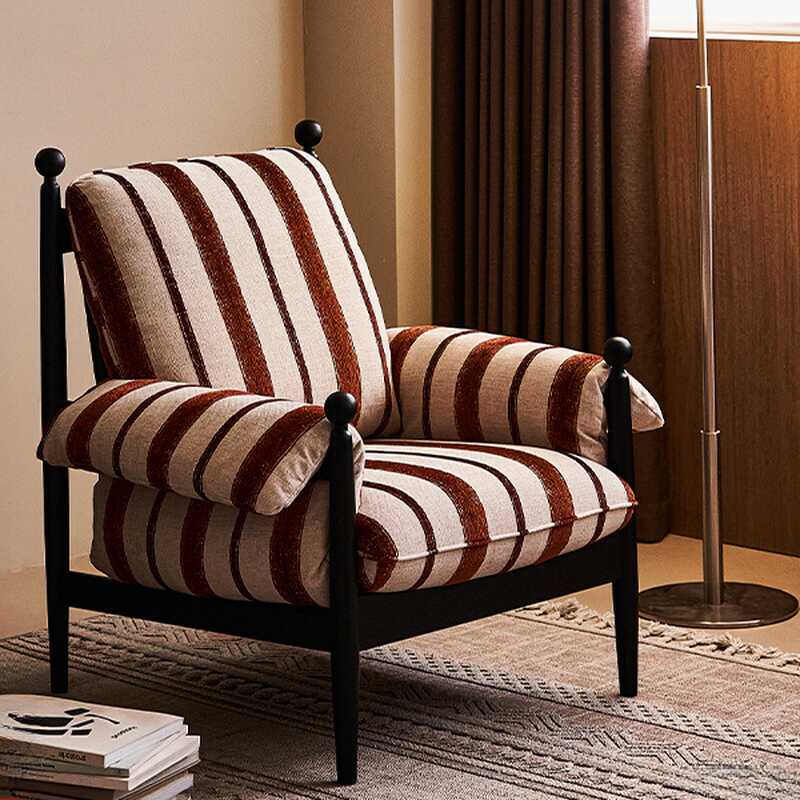 Parlor Arm Chair with Striped Pattern and Loose Back