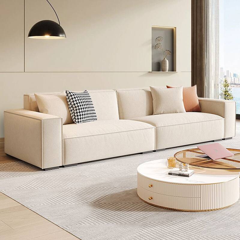 Trendy Water Resistant Solid Colour Floor Sofa in Cream with Arm, Seats 5/4/3