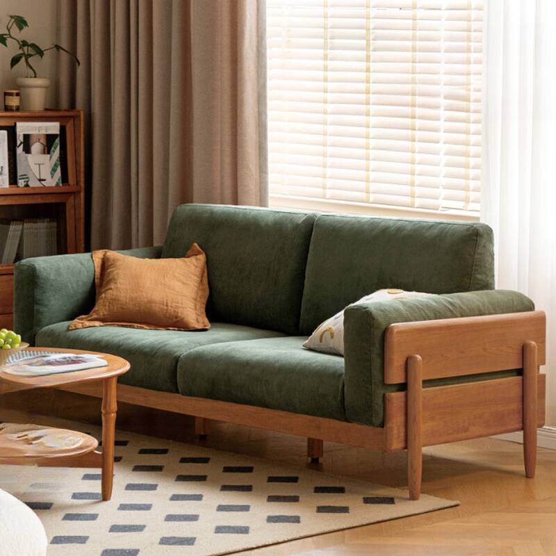 Minimalist White/Olive Green/Sepia Standard Sofa for 3 Person in Solid Colour