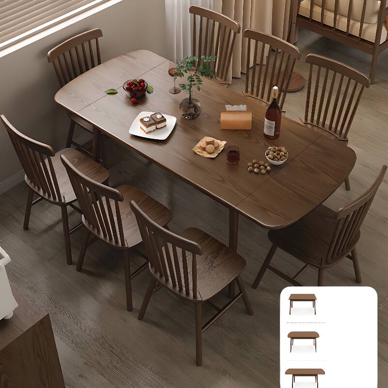 Simple Cocoa Natural Finish Rectangular Timber Dining Table with Extendable Leaf