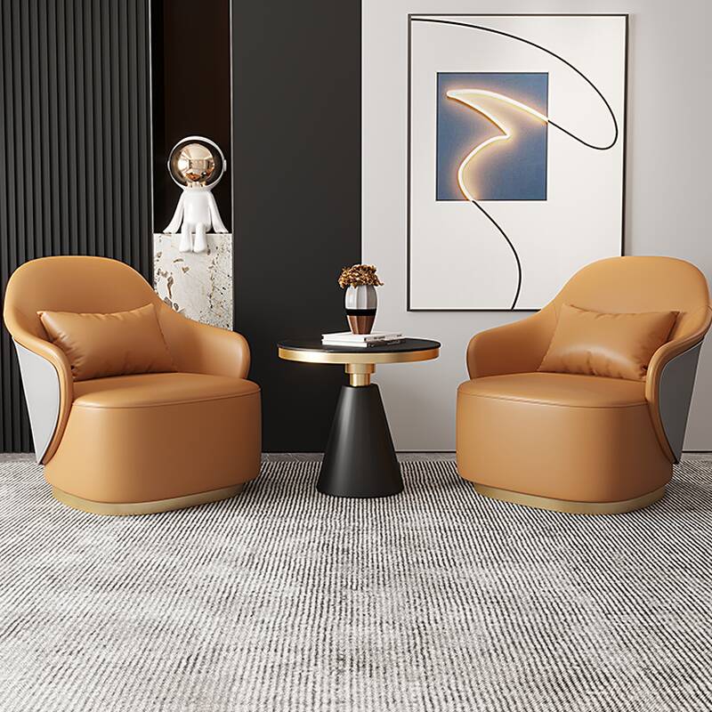 Modern Solid Colour Gray/Azure/Apricot Colour Barrel Chair with Armrest, Pillow Back and Pillow, Rotatable/Non-rotatable