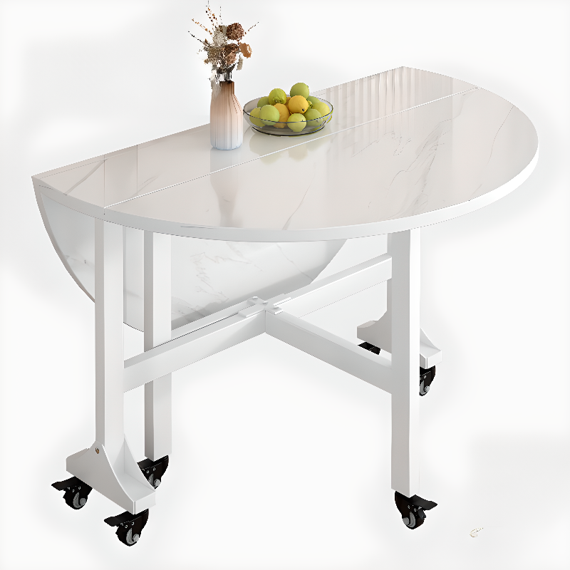 Modern Simple Style Circular Dining Table with Lumber Top, Chalk Colour, Pop Up Mechanism, Seats 2 to 6, and Collapsible