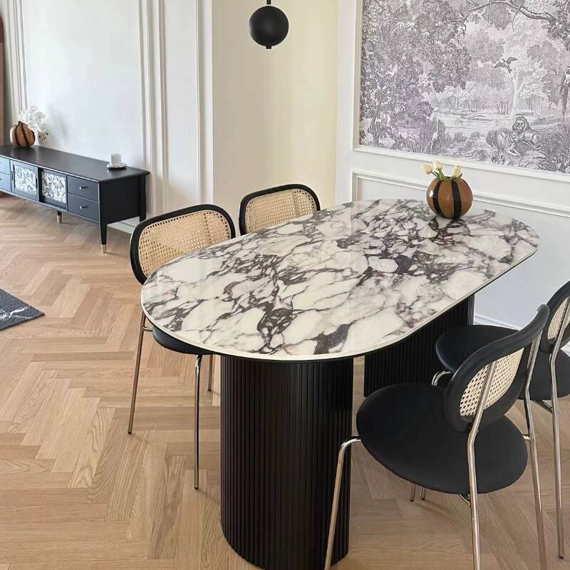 Elegant Oblong Marble Slab Dining Table for 6-8, Featuring Multiple Colour Top