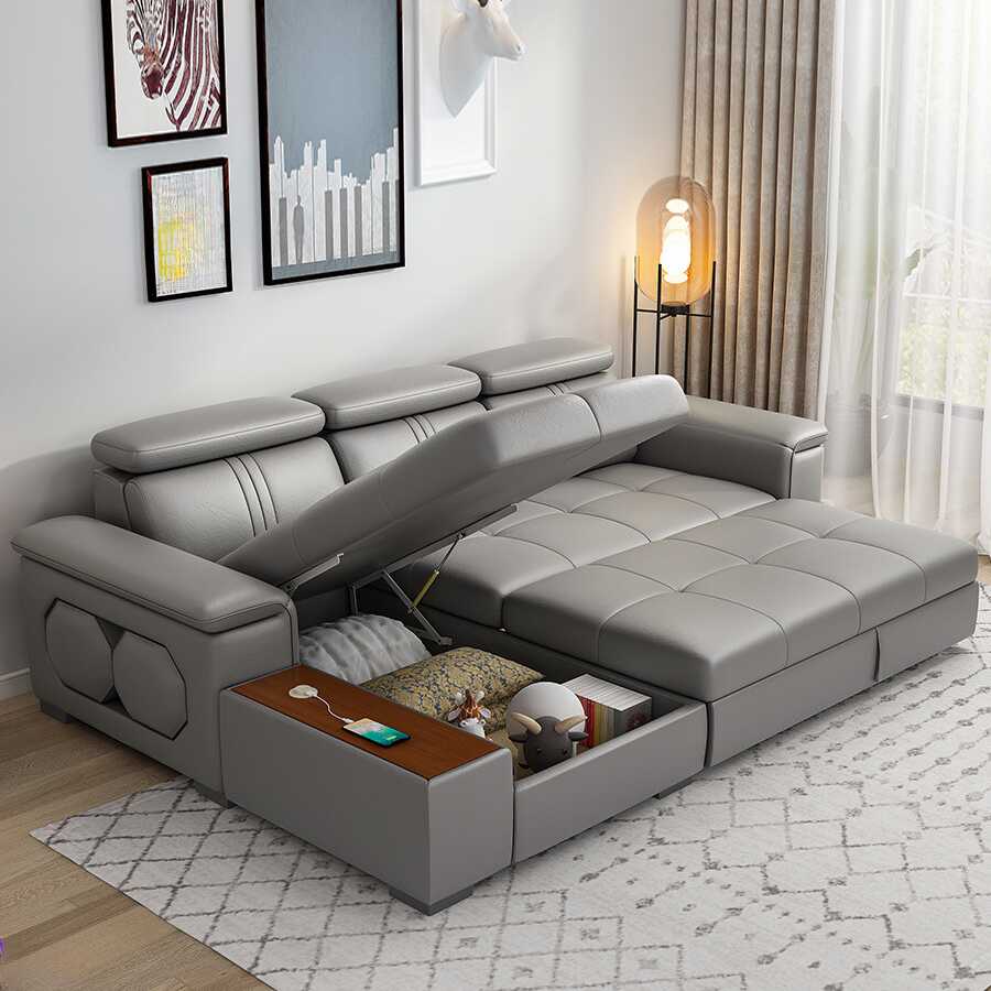 Modern Simple Style Water-resistant Sectional Futon Sofa with Biscuit Back, Seats 4, Container Storage, Pillow Top Arm, Full Size Bed