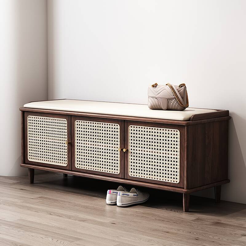 Contemporary Upholstered Solid Colour Shoe Bench with Locker Storage and Padded Seat