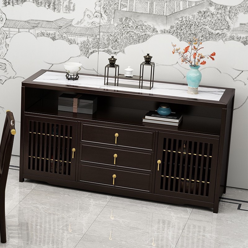 Standard Traditional Sintered Stone Countertop Sideboard with Compartment Storage, 1 Shelf, 3 Drawers, and 2 Doors