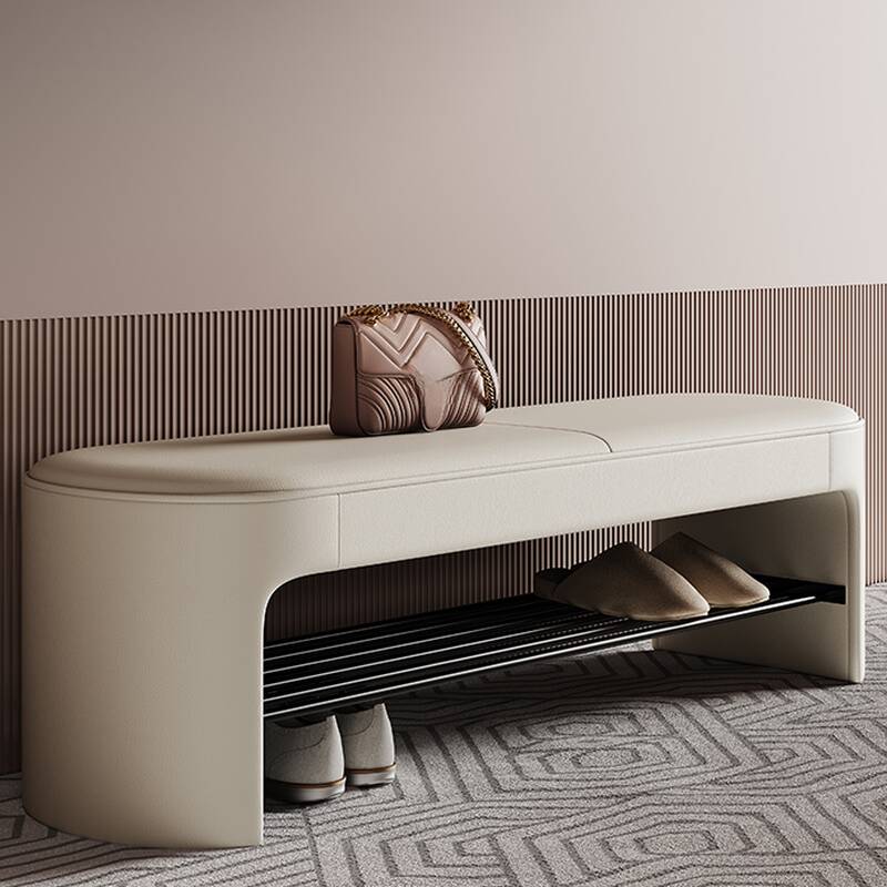 Solid Colour Upholstered Shoe Bench with Stockroom in a Simple Style, Cushioned