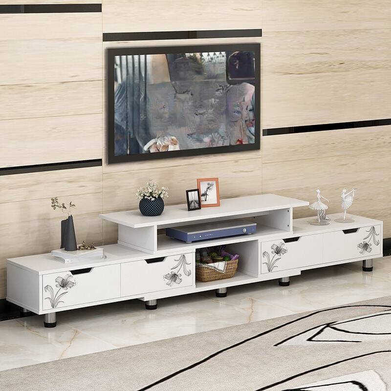 Casual Lumber TV Stand with Shelf, 4 Cabinets, and Open Storage