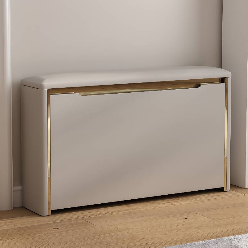 Simple Upholstered Solid Colour Shoe Bench with Locker Storage and Cushioned Seat