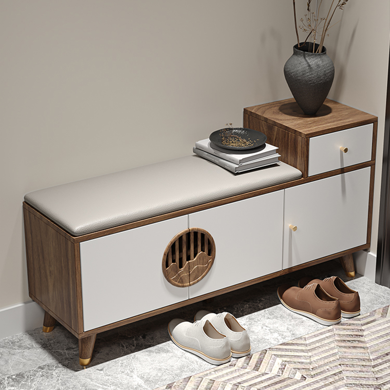 Minimalist Solid Colour Timber Shoe Bench with Locker Storage and Padded Upholstery