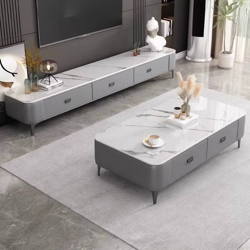 Trendy Sintered Stone Rectangle TV Stand with 3 Drawers