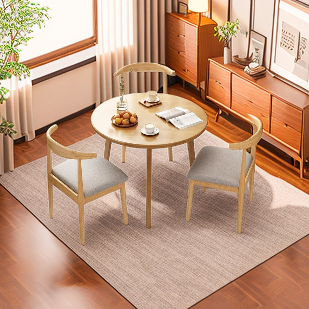 Simplistic Circular Cocoa/Natural Finish Rubberwood Table with Fixed Mechanism