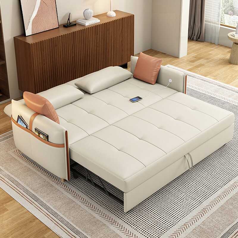 Scratch-defiant Leatherette Sleeper Sofa with Biscuit Back, Cream Upholstery, Seats 4, 2 Pillows, Multiple Bed Sizes