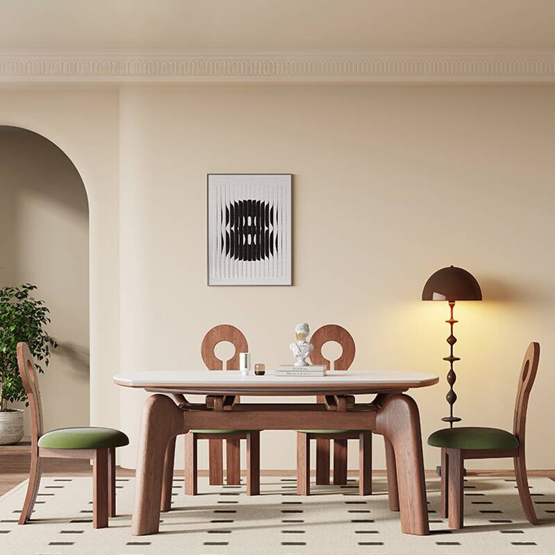 Art Deco Stone White Circular Extendable Dining Table with Built-in Leaf