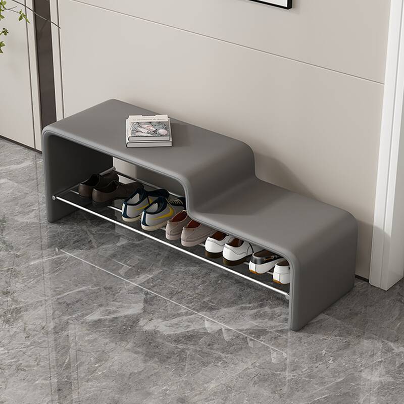 Minimalist Upholstered Solid Colour Shoe Bench with Locker Storage and Padded Seat