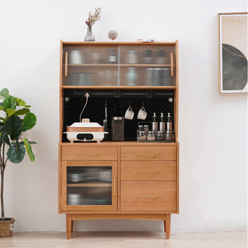 Cocoa Casual Server with 4 Drawers, Closet Cabinet, Narrow Size, 1 Shelf, and Sliding Doors