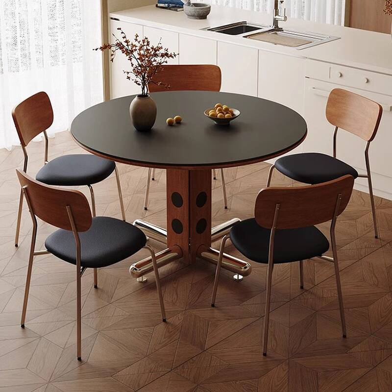Simplistic Circular-shaped Fixed Stone Top Dining Table