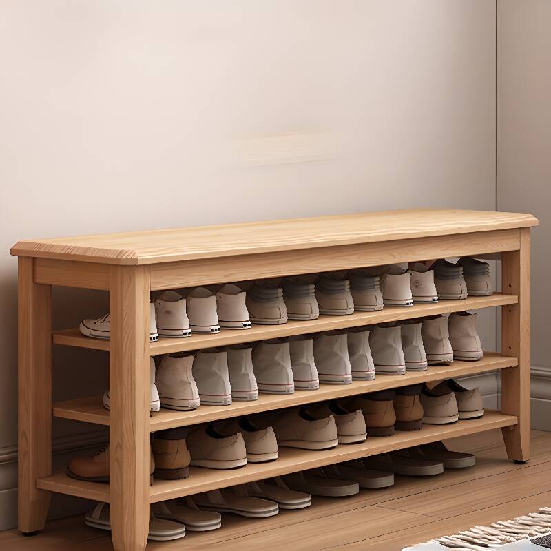 Modish Unfinished Natural Wood Solid Colour Shoe Bench with Locker Storage