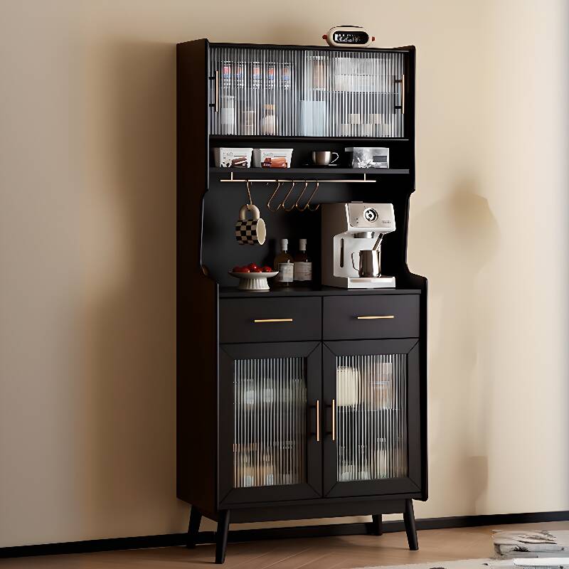 Narrow Lumber Countertop Server with Locker, 1 Shelf, 2 Drawers, Sliding Doors, and Compartment Storage