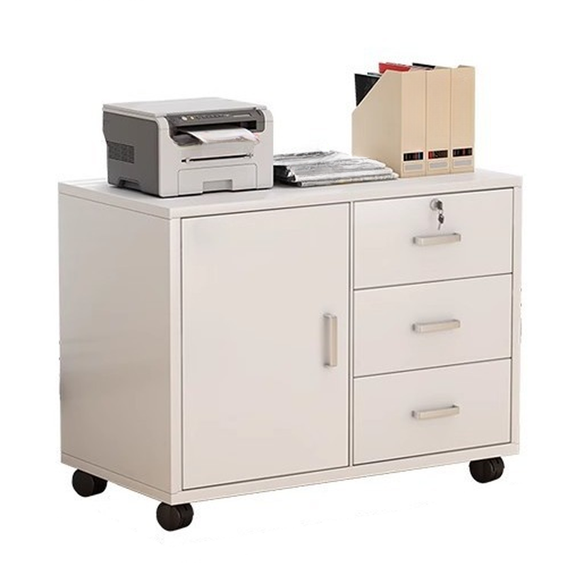 Trendy Manufactured Wood Horizontal Filing Cabinet with Swivel Wheels, 2 Shelves, Soft Close, Key Lock, and Door
