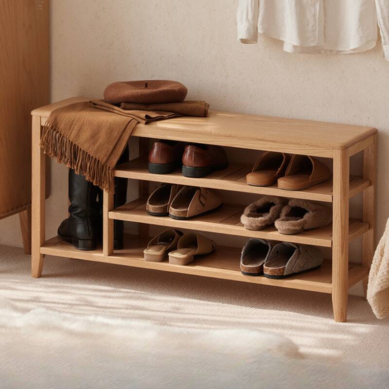 Unfinished Colour Rectangular Shoe Bench with Shelf Storage