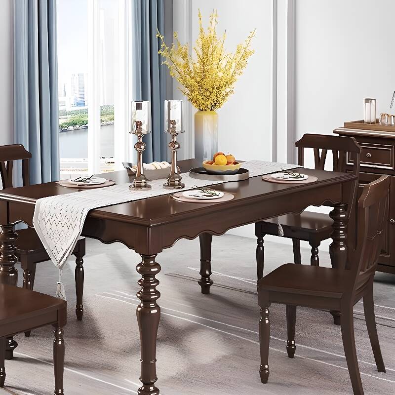 Old School Rectangular Natural Wood Dining Table with Cocoa Top, Standard Height