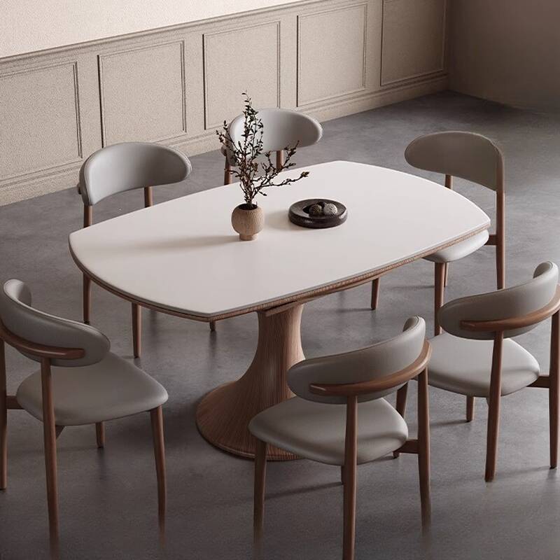 Modern Simple Style Sintered Stone White Collapsible Circular-shaped Dining Table with Built-in Leaf