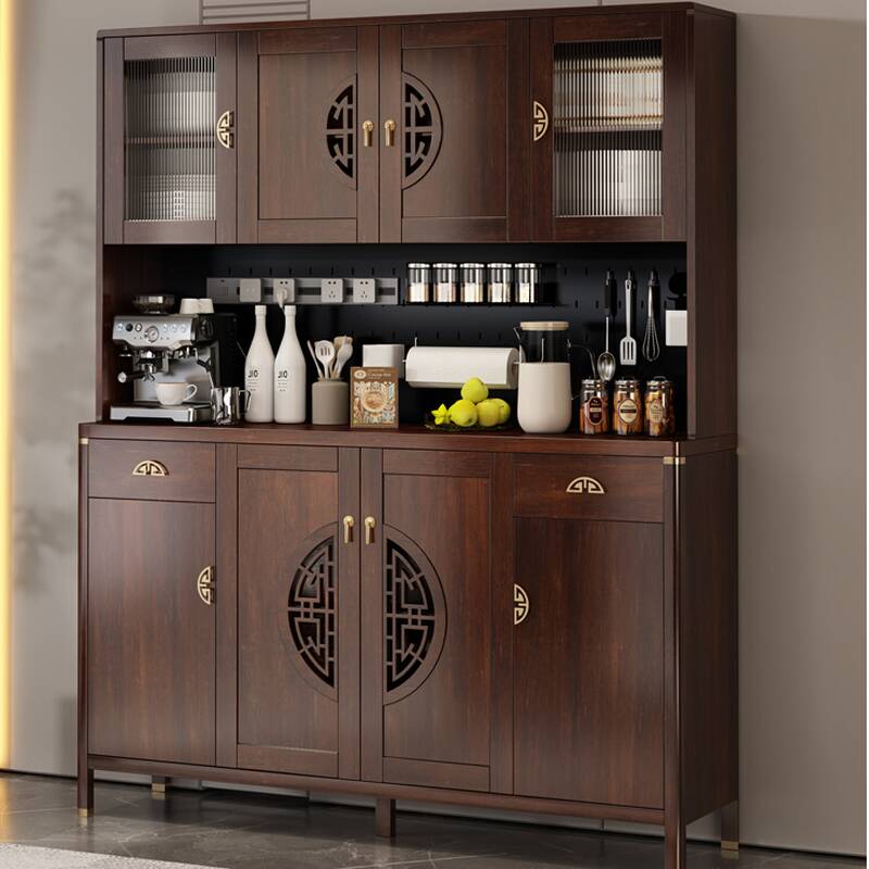 Cocoa Sideboard with 2/4 Drawers, Closet Cabinet, Standard/Narrow Size, 1 Shelf, Lumber Countertop, and Glass Doors