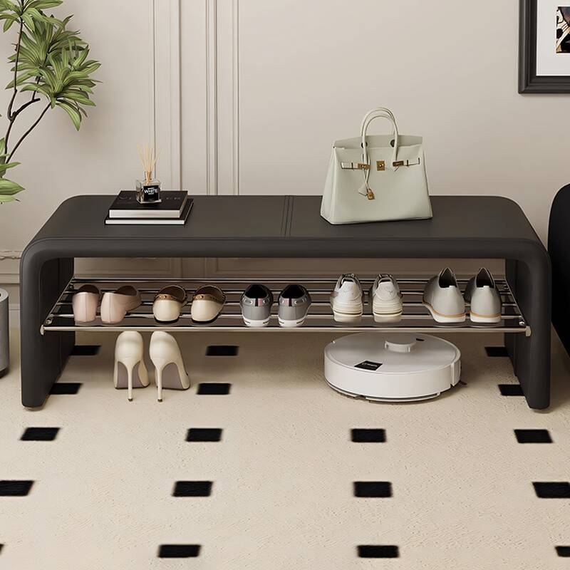 Midnight Black/Sepia/Ivory Rectangular Shoe Bench with Shoe Storage