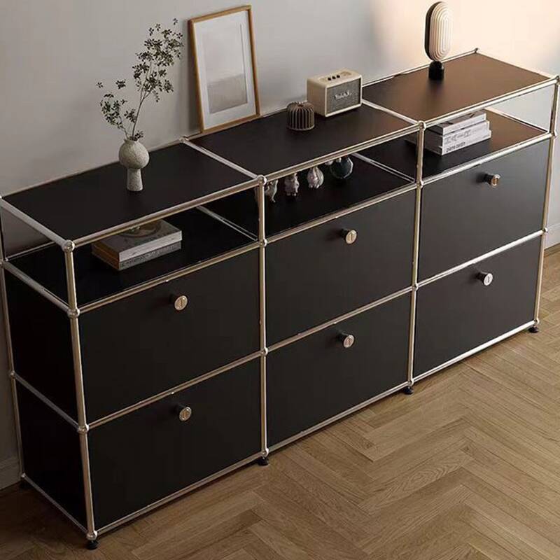 Simplistic Narrow Standard Sideboard with 1 Shelf, Secured Cabinet, Kitchen Cupboards, Alloy Countertop, and 2/4 Doors