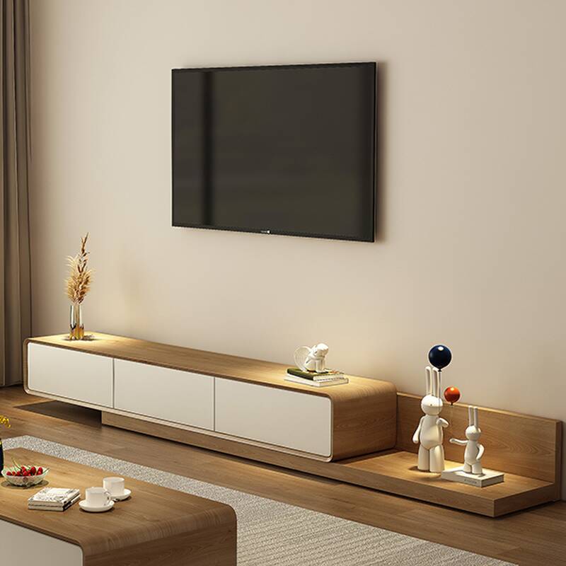 Modern Design Lumber Rectangular TV Stand with 3 Drawers and Unenclosed Storage