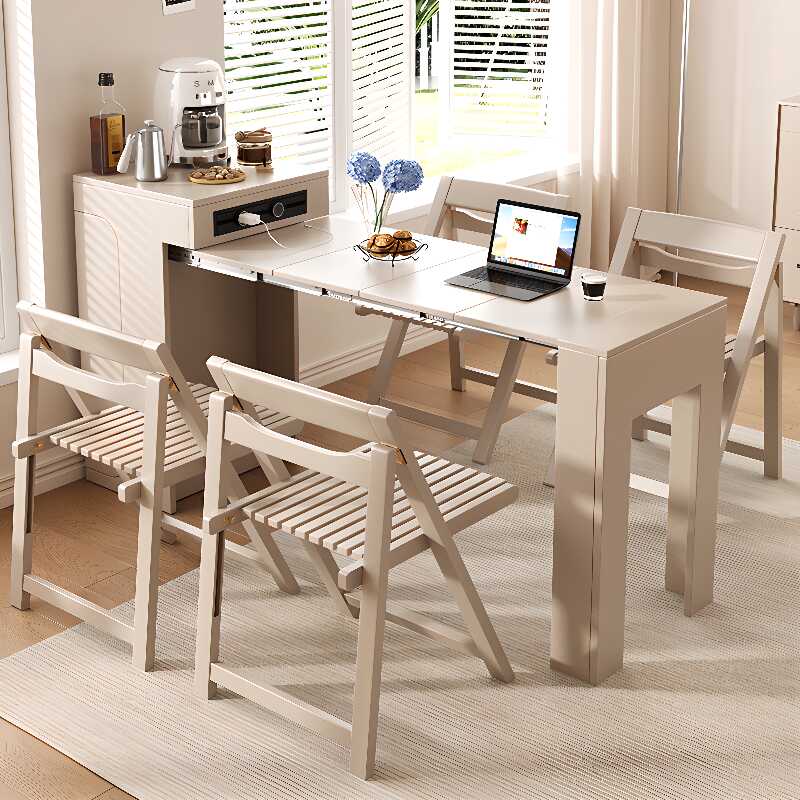 Dining Table with Retractable Leaf Mechanism and Storage Container