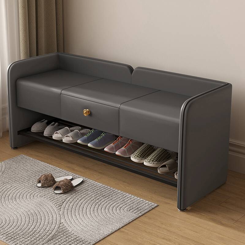 Rectangular Grey/Oatmeal/Citrus Colour Shoe Bench with Armrest and Compartments