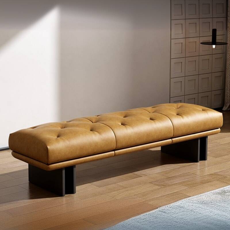 Modern Simple Style Solid Colour Genuine Leather Upholstered Living Room Bench