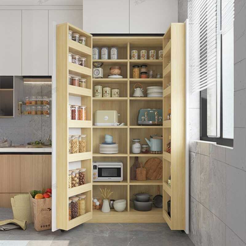 2 Doors/1 Door & Seven Internal Shelves Narrow Chalk Lumber Kitchen Storage Cabinet with Hutch and Kitchen Cupboards