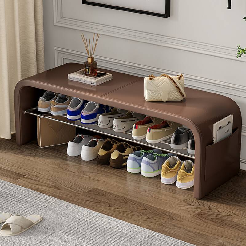 Rectangular Ink/Cream/Beige Upholstered Accent Benches with Shoe Storage