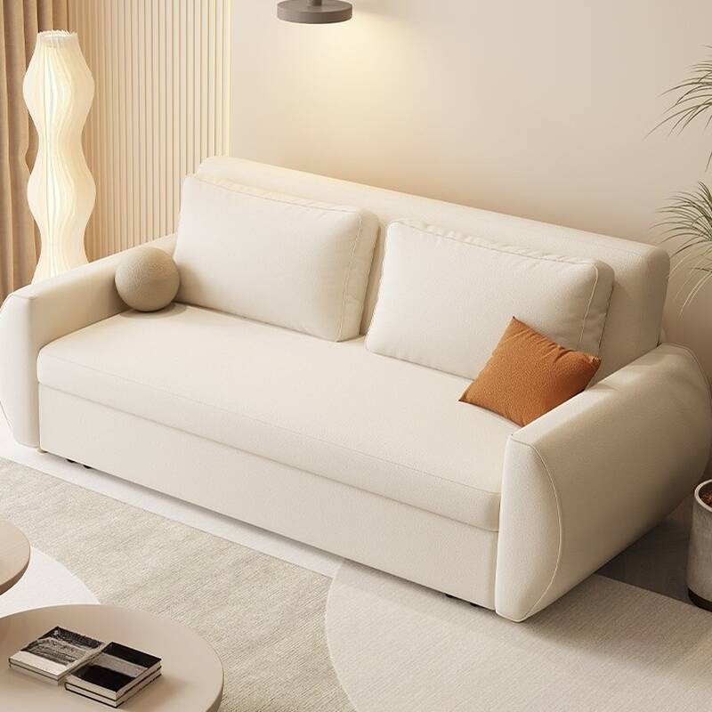 Scratch-defiant Cream Sleeper Sofa for Loveseat with Pillow Back, Square Arm, Pillow, and Adjustable Bed Size