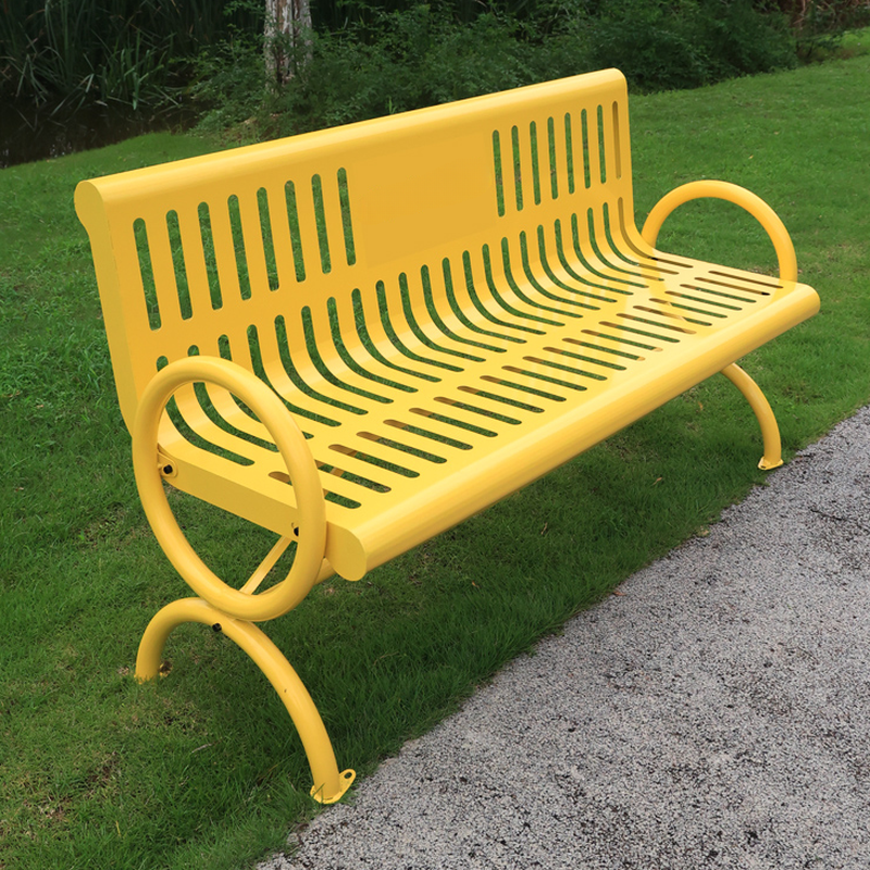 Modern Patio Bench with Fire-retardant Steel, Multicolour Seating, Backrest, and Curved Arm