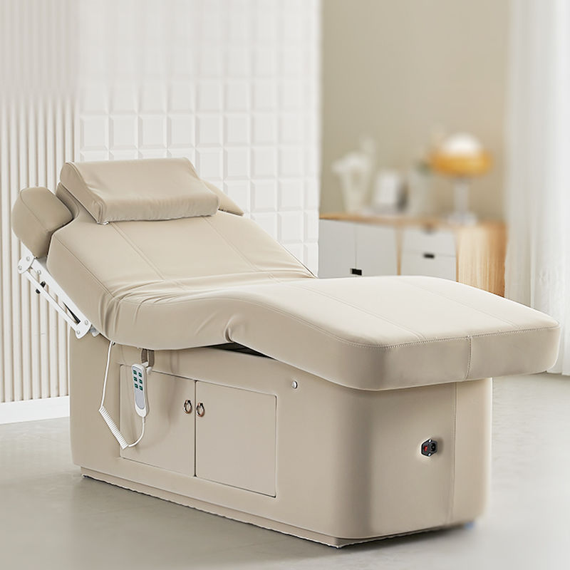 Wooden Height-adjustable Facial Bed with Rectangular Slab Base