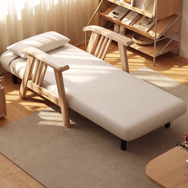 Trendy Twin Size Chaise Futon in Cream for Seat 1 with Pillow, Square Arm, Pillow Back and Cushion in Sponge