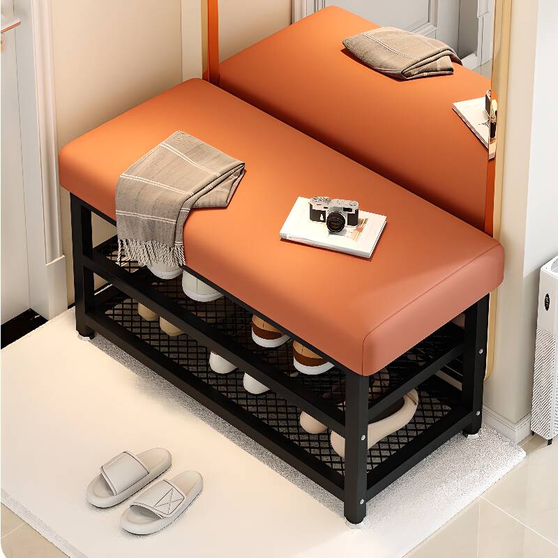 Simplistic Upholstered Solid Colour Shoe Bench with Locker Storage and Cushioned Seat