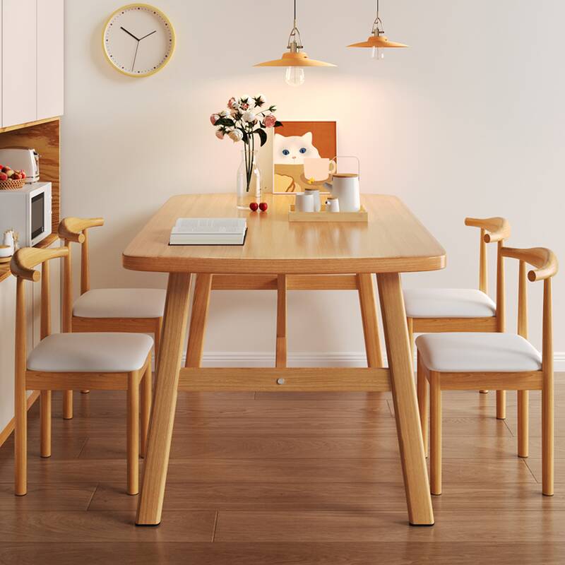 Chalk/Tan/Natural Finish Casual Rectangular Timber Dining Table for 2 with Fixed Mechanism