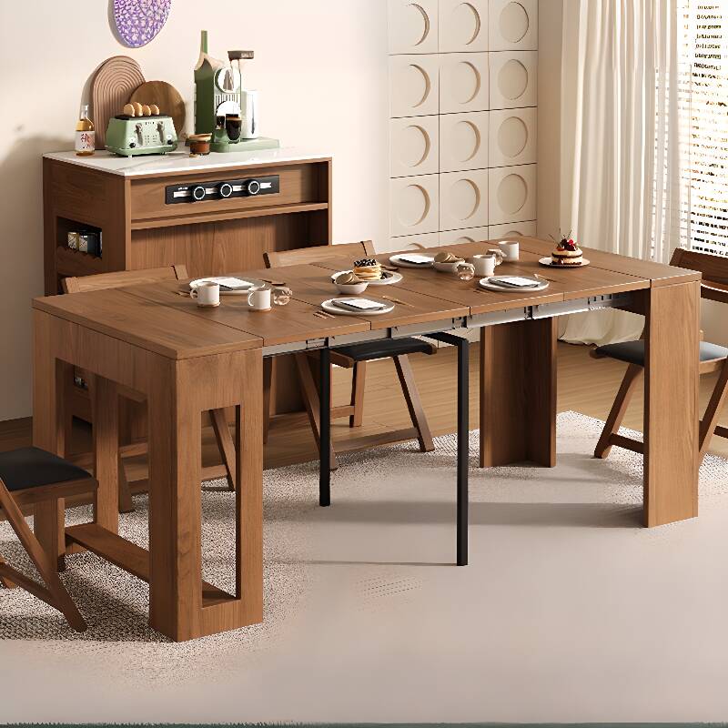 Collapsible Sand-Coloured Dining Table with Storage Container for 6 Seats