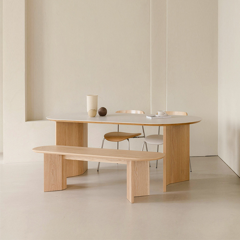 Casual Oblong Slate Stone Dining Table with Fixed Mechanism and White Top