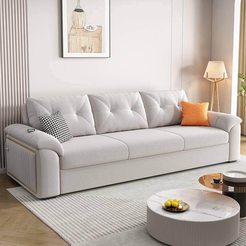 3 People/4 People/2 People Gray Stain Resistant California King Size/Queen Size Futon Sofa with Stockroom, Pillow Top Arm & Usb