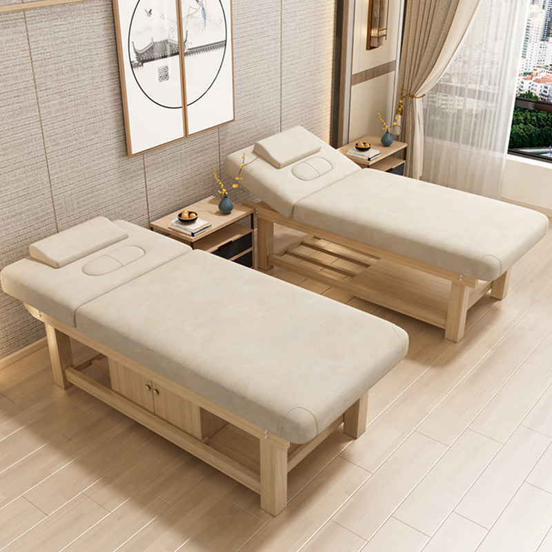 Moves Up and Down Rectangular Facial Bed with Timber Trestle Base