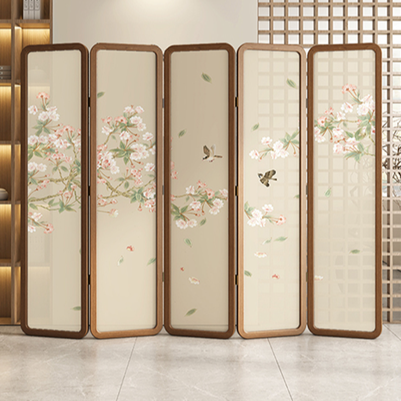 3/4/5 Panels Pop Up Room Divider Screen with Double Sided Print and Translucent Gauze