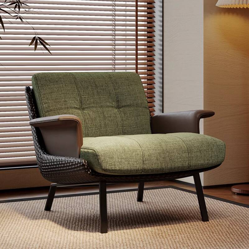 Simplistic Solid Colour Dove Grey/Olive Green Arm Chair with Biscuit Back, Flared Arm & Four Legs